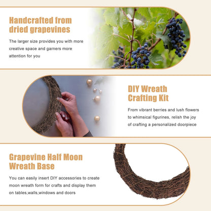 14 Inch Crescent Moon Grapevine Wreath for DIY Decor