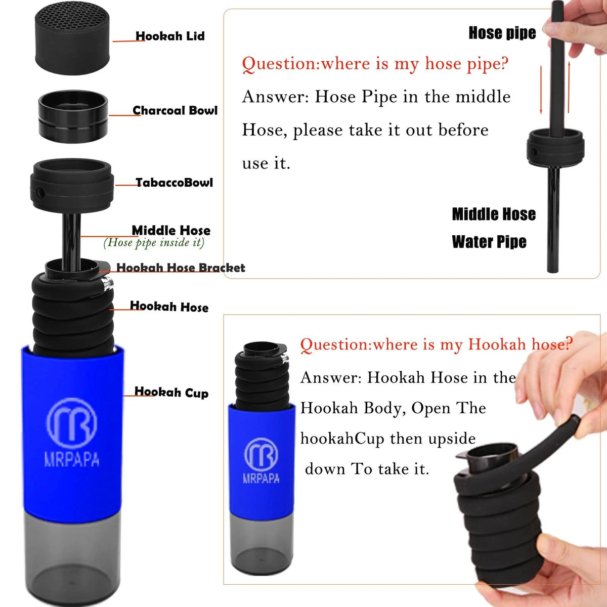 Portable Car Hookah Set for Hookah Pipe Single Blue