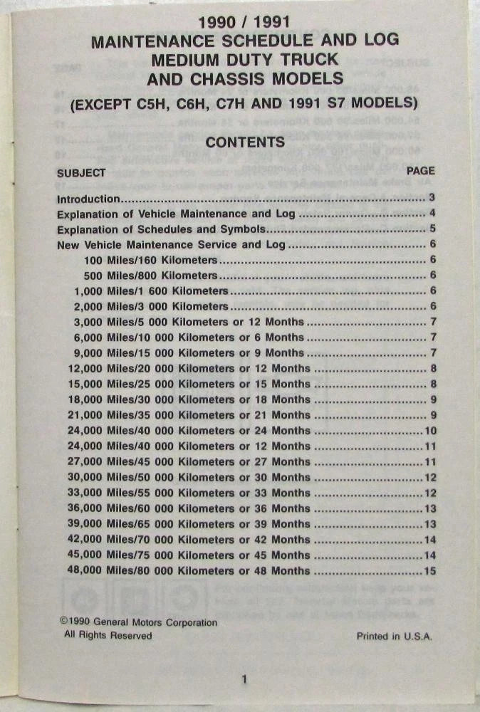 Maintenance Schedule Booklet for GMC Medium Duty Truck (1990)