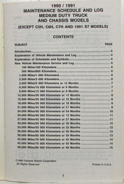 Maintenance Schedule Booklet for GMC Medium Duty Truck (1990)