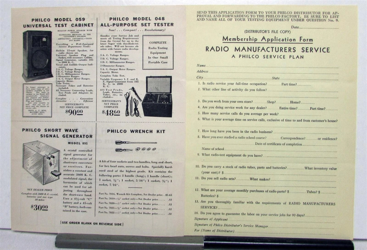 Set of 4 Order Forms for Philco Serviceman (1934)