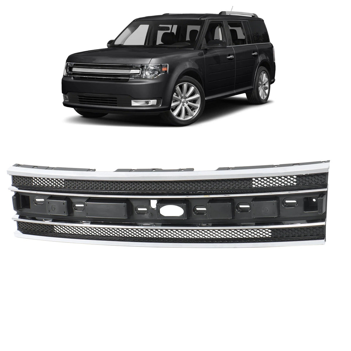 Front Bumper Center Grille for Ford Flex (2013–2019) BCK93126K Chrome