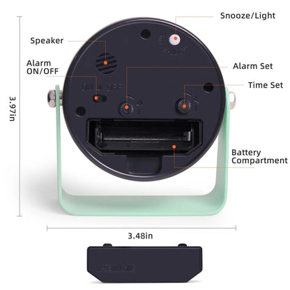 Analog Alarm Clock for Small Space (Silent Non-Ticking, Green)