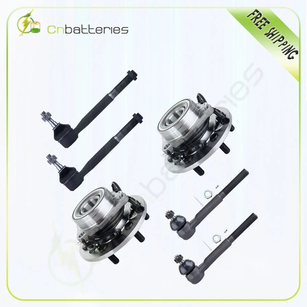 2 Front Wheel Hub Bearings with ABS + 4 Tie Rods for GMC K1500 1995-1999