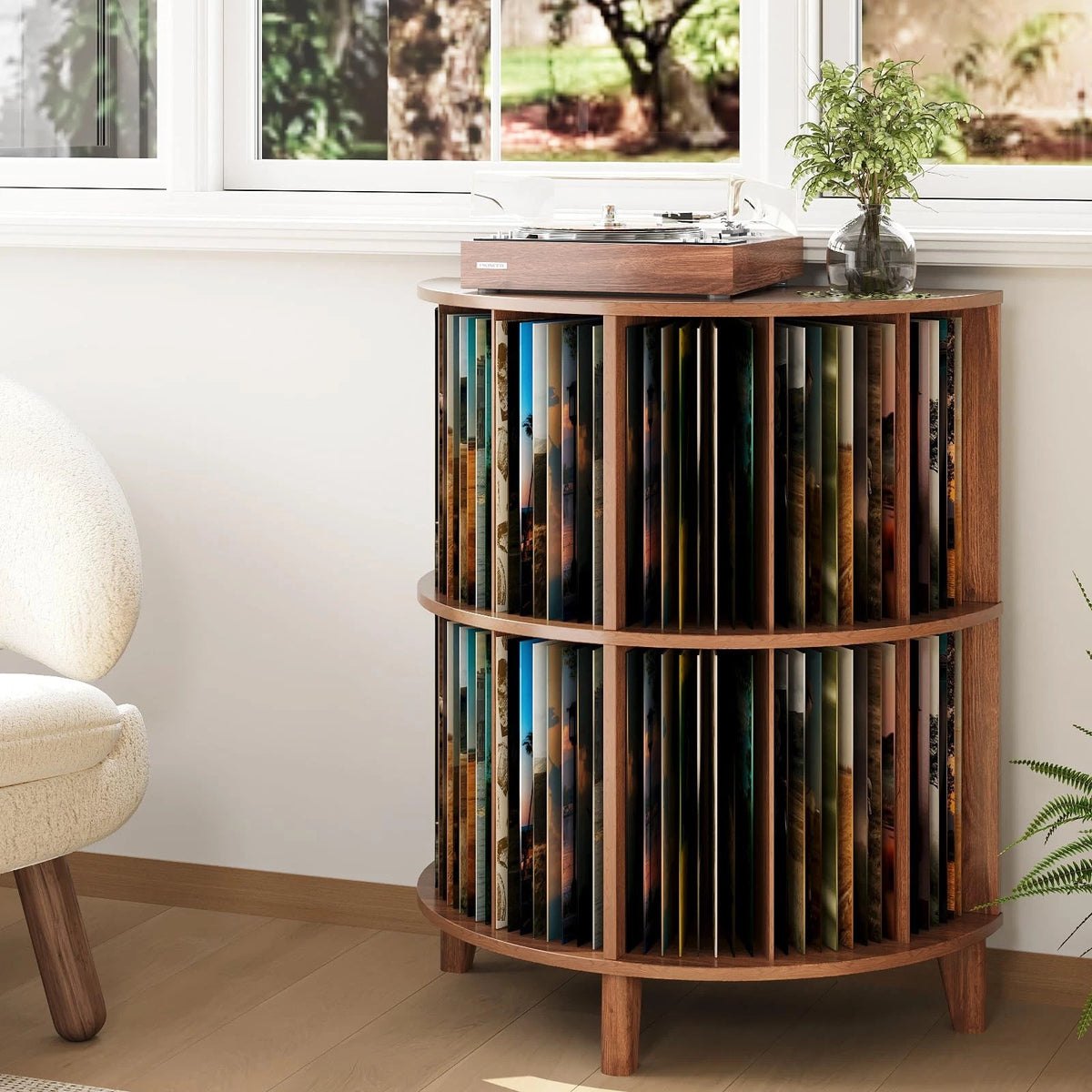 3-Tier Vinyl Record Storage Half Round Mid Century Table