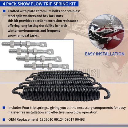 4X Snow Plow Trip Springs Kit Eyebolts for Diamond C, ST, HM Series (1302010, 09124)