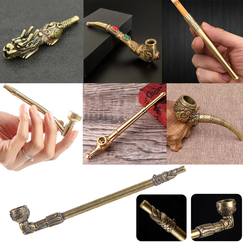 Vintage Brass Pipe Tobacco Smoking Pipe Holder Handicraft Gift