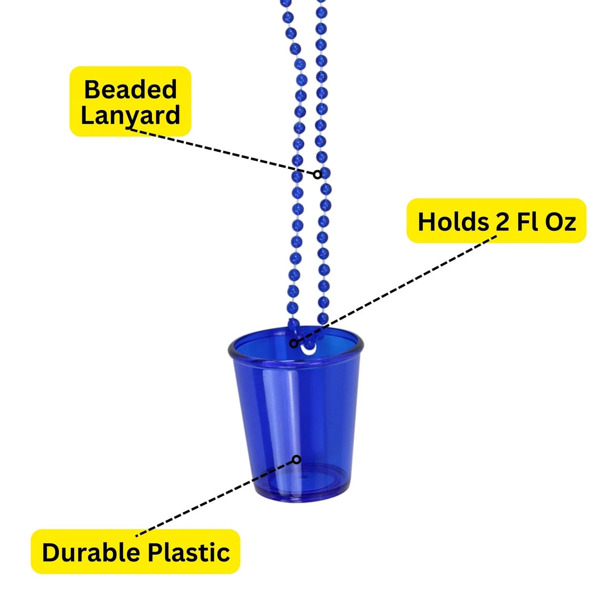12-Pack Shot Glasses on Beaded Necklace - Assorted Colors, 2 oz