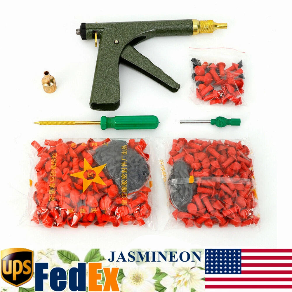 Tire Plugger Kit for Tubeless Tires - Repair Gun with Mushroom Plug Probe