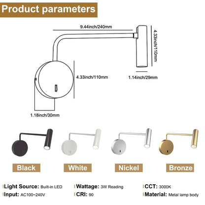 LED Wall Mounted Reading Light for Bedroom (Hardwired Sconce)