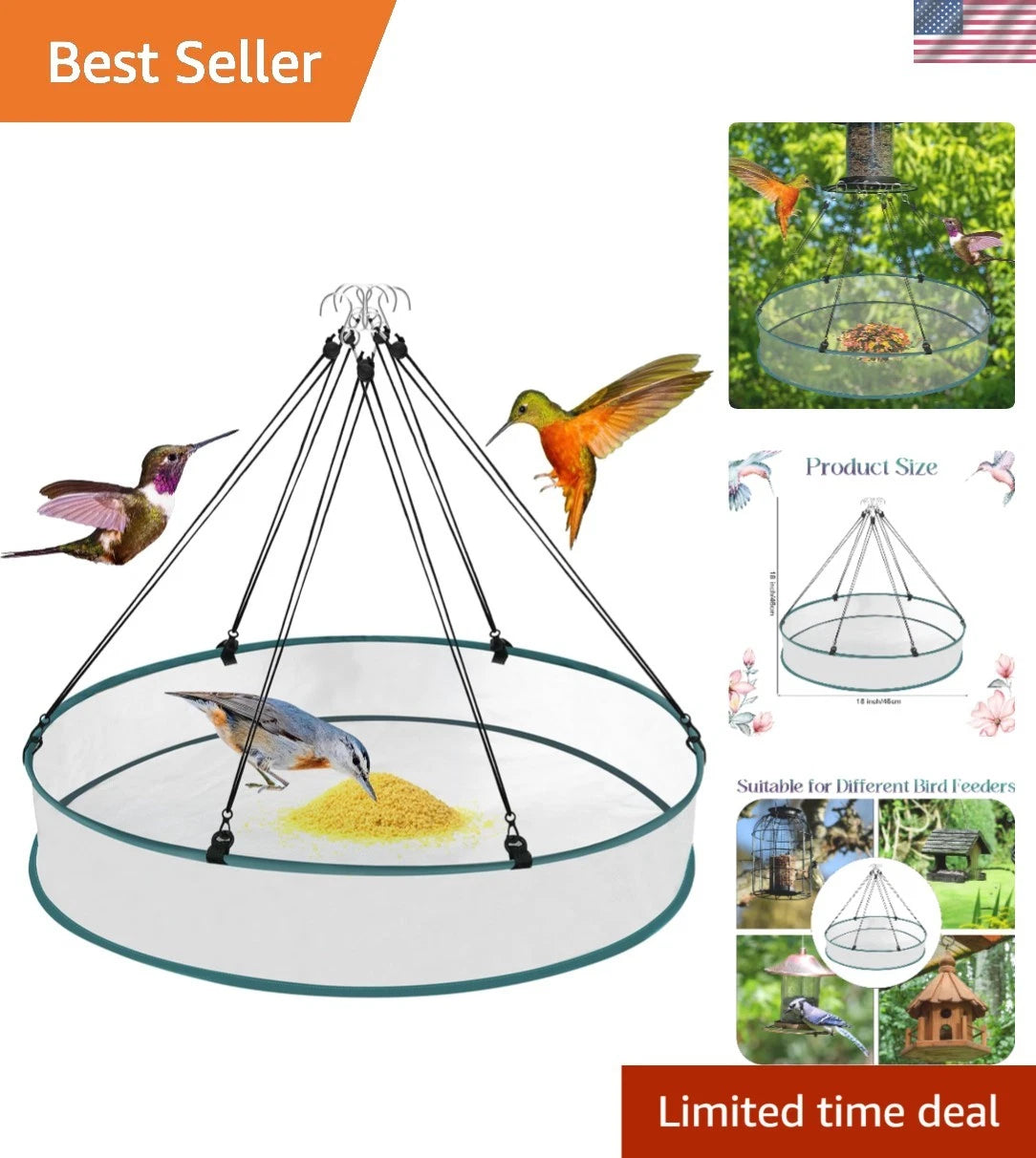 18 Inch Bird Seed Catcher Tray for Adjustable Hanging Feeder