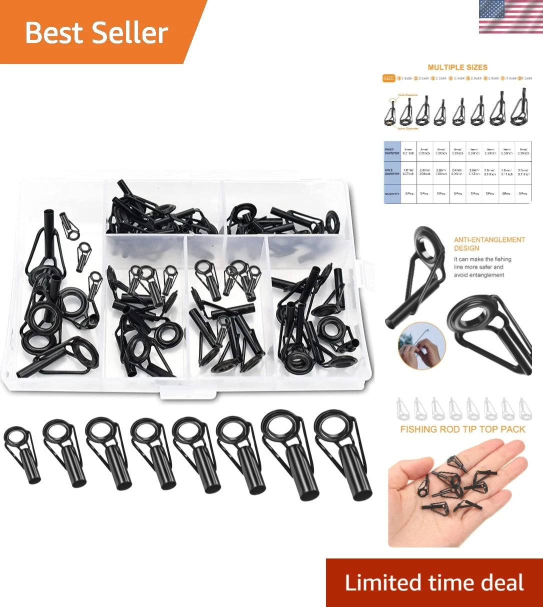 40 Pcs Fishing Rod Tip Repair Kit - Stainless Steel & Ceramic Guides