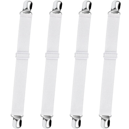 Set of 4 Adjustable Elastic Bed Sheet Straps for Fitted Sheets