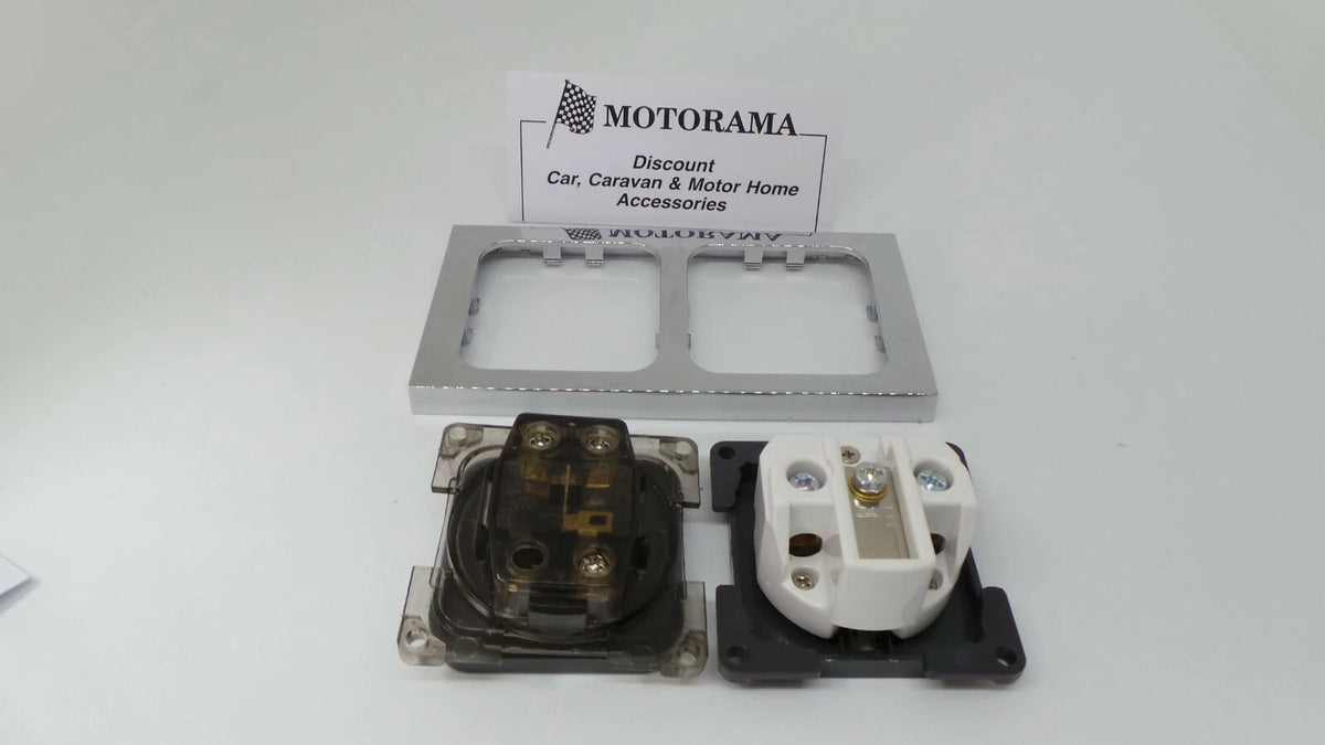 CBE 240V Socket & 12V Switch Chrome Facia for Motorhome/Caravan (PO322, 250, 265)