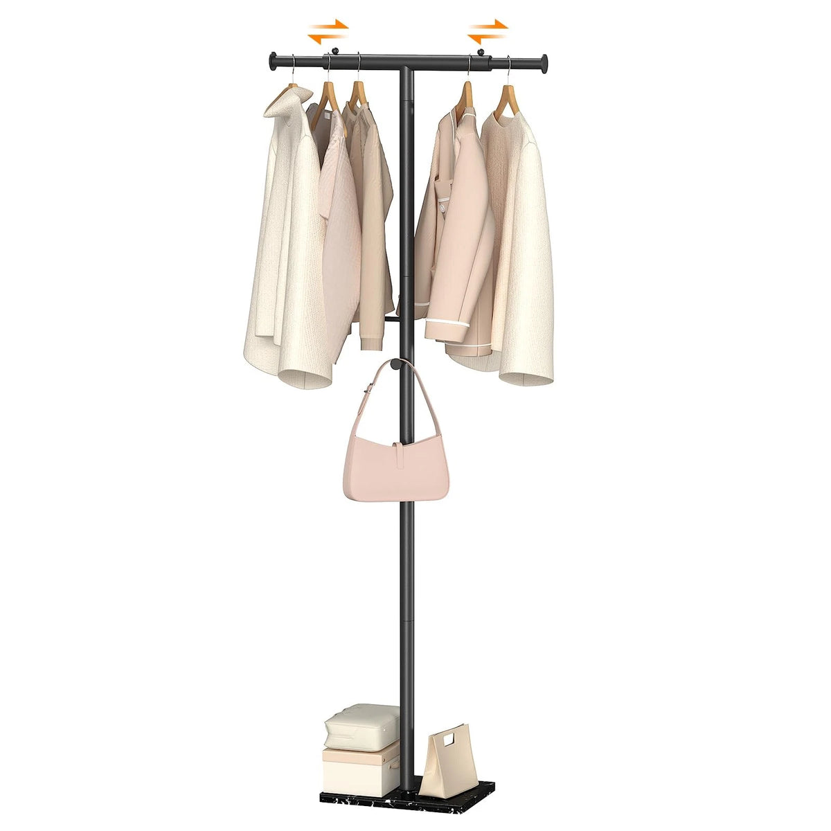 Coat Rack Freestanding with Natural Marble Base for Adjustable Width