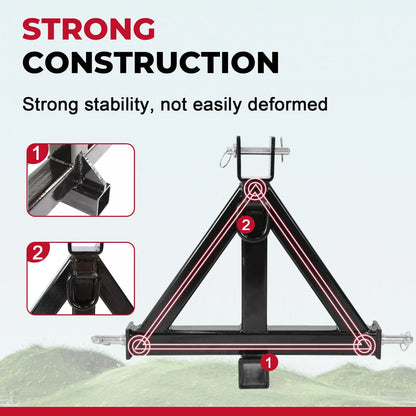 Category 1 Tractor 3 Point 2" Receiver Heavy Duty Trailer Hitch