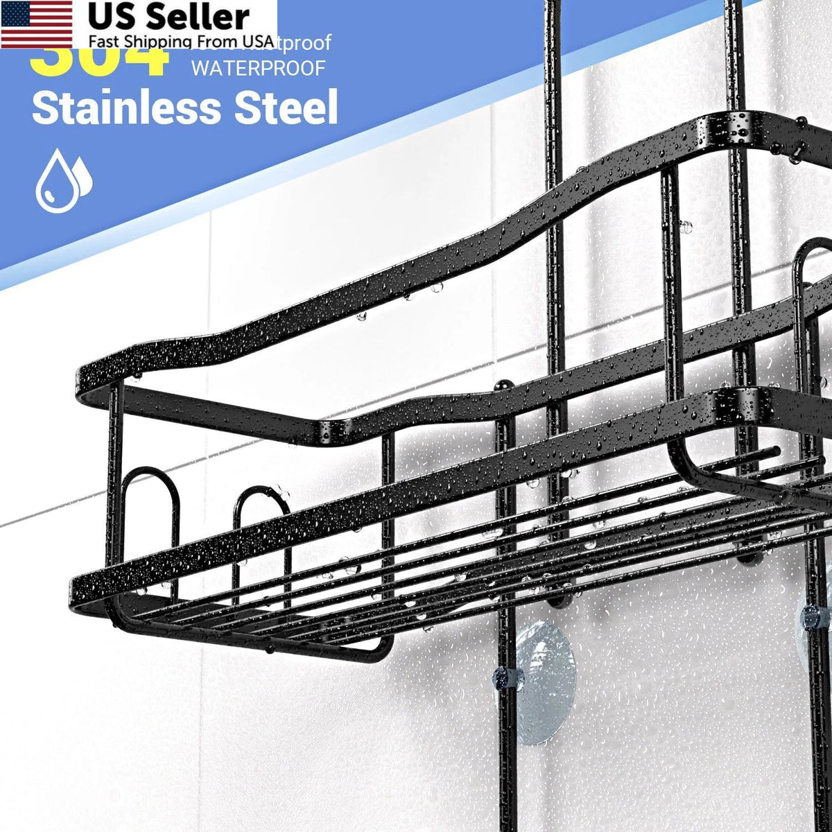 Hanging Shower Caddy Organizer for Bathroom - Rustproof Shelf, Black