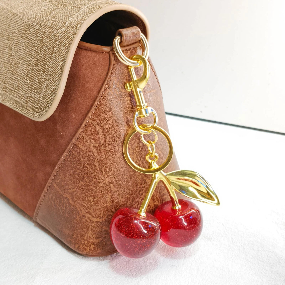 Cherry Keychain for Women - Cute Sparkling Mini, Red