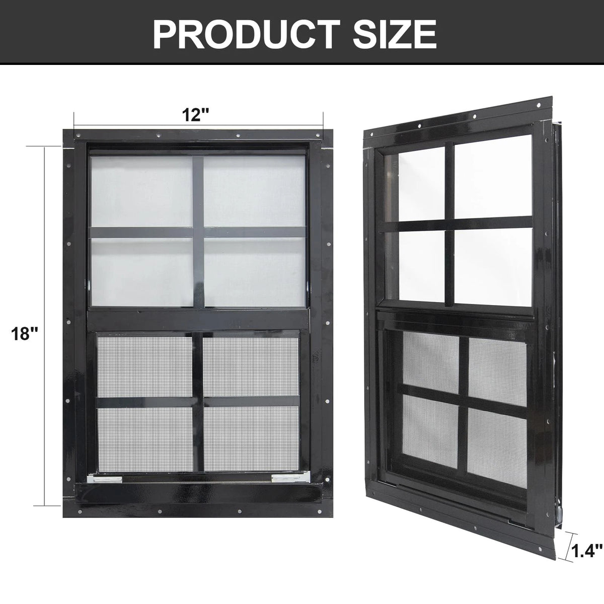 12" x 18" Shed Windows for Yuzzy - Tempered Glass, Black