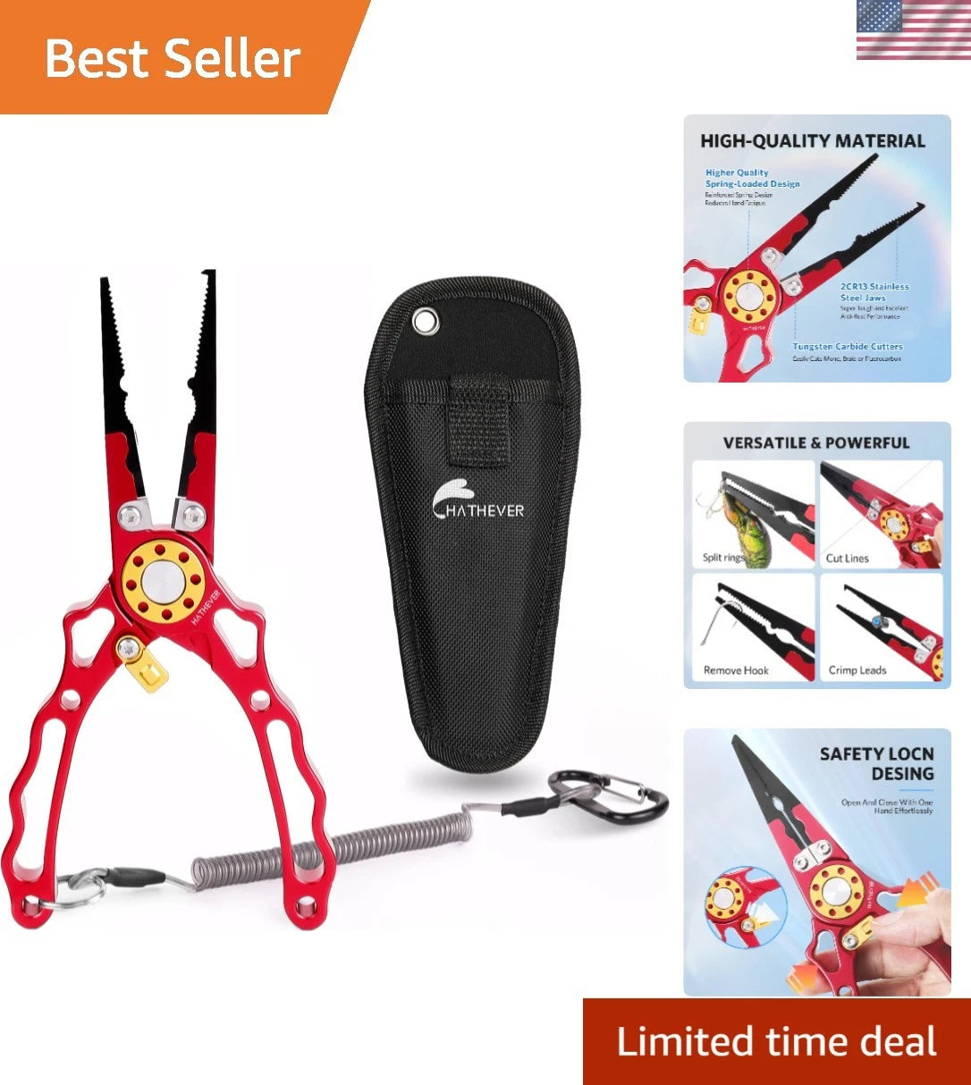 Lightweight Fishing Pliers with Safety Lock & Multi-Function Jaws