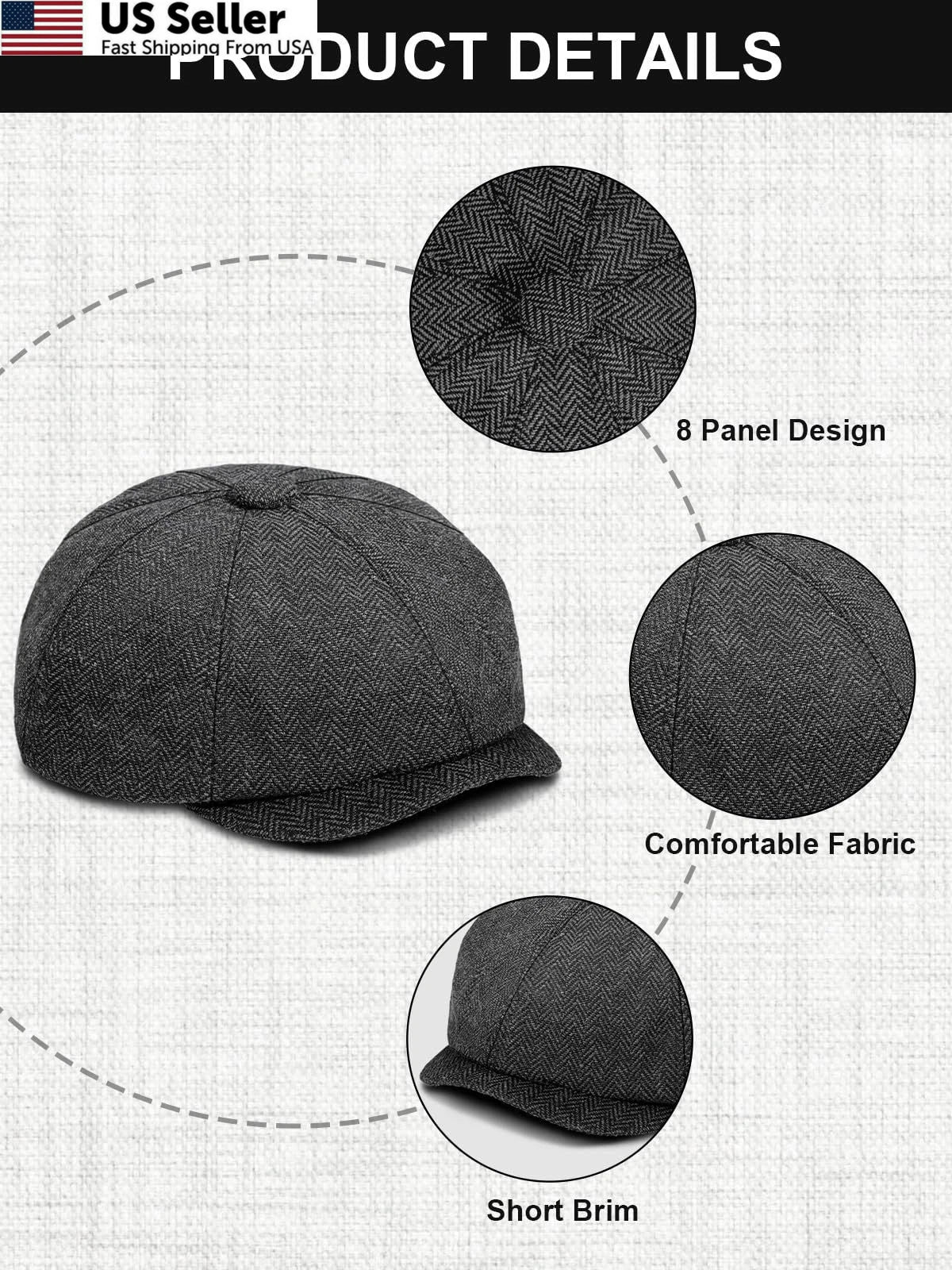 Newsboy Cap for Men (Medium, Dark Grey Khaki)