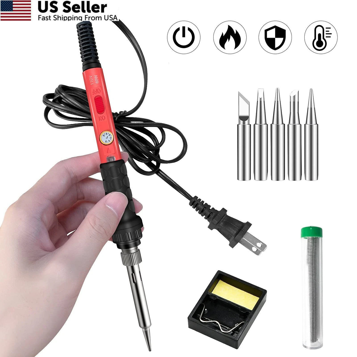 Soldering Kit 60W Iron 110V with Ceramic 9-in-1 Basic