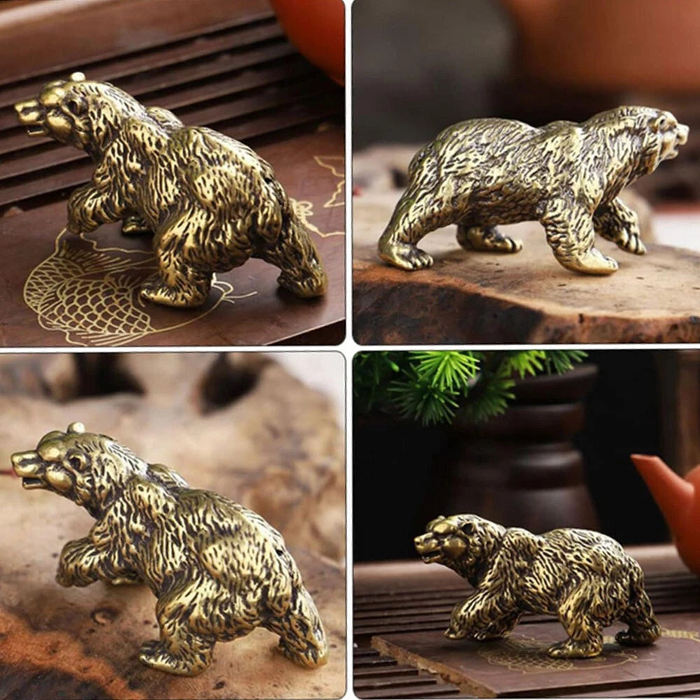 2X Solid Brass Bear Figurine Statues for Home Decor