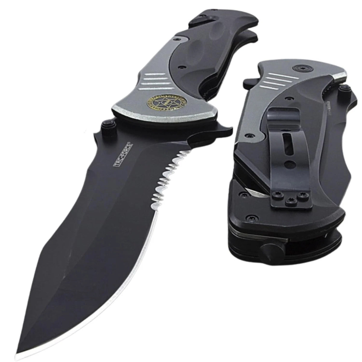 Folding Pocket Knife Assisted Open 10.5 Inch Grey Metal Handle