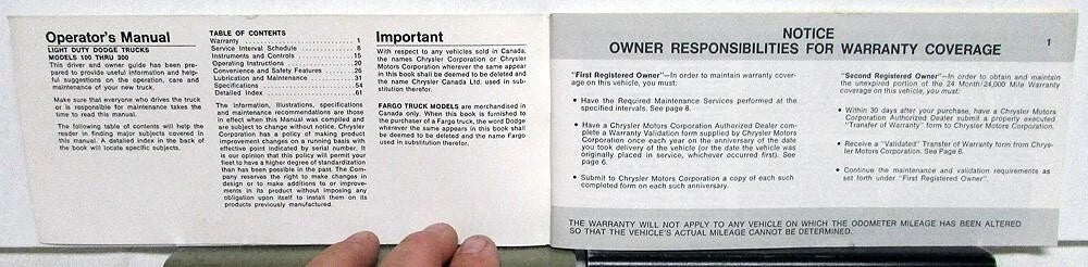 Owners Manual for 1968 Dodge Truck 100 - 300
