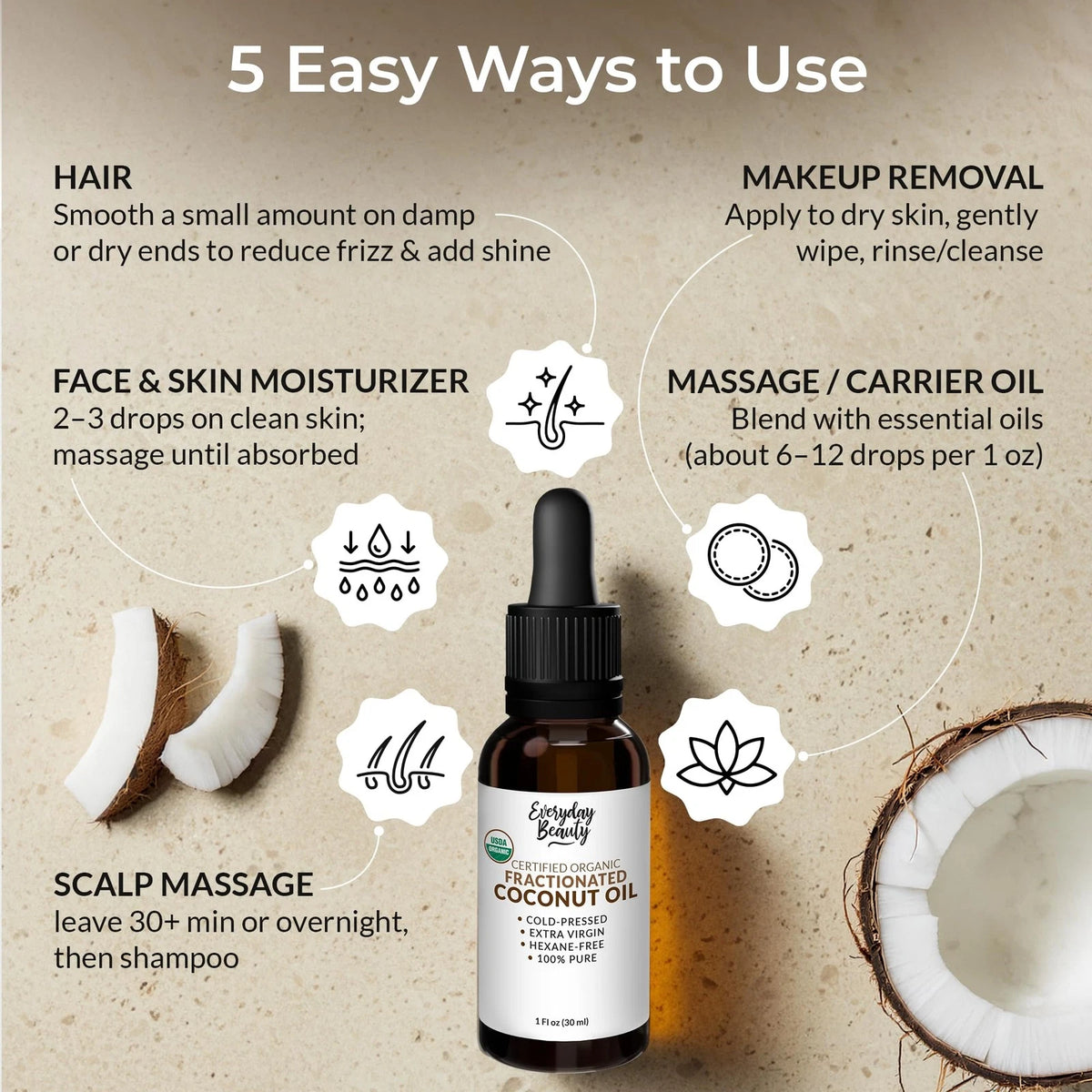 Fractionated Coconut Oil for Various Uses (100% Pure, 1 Fl Oz)