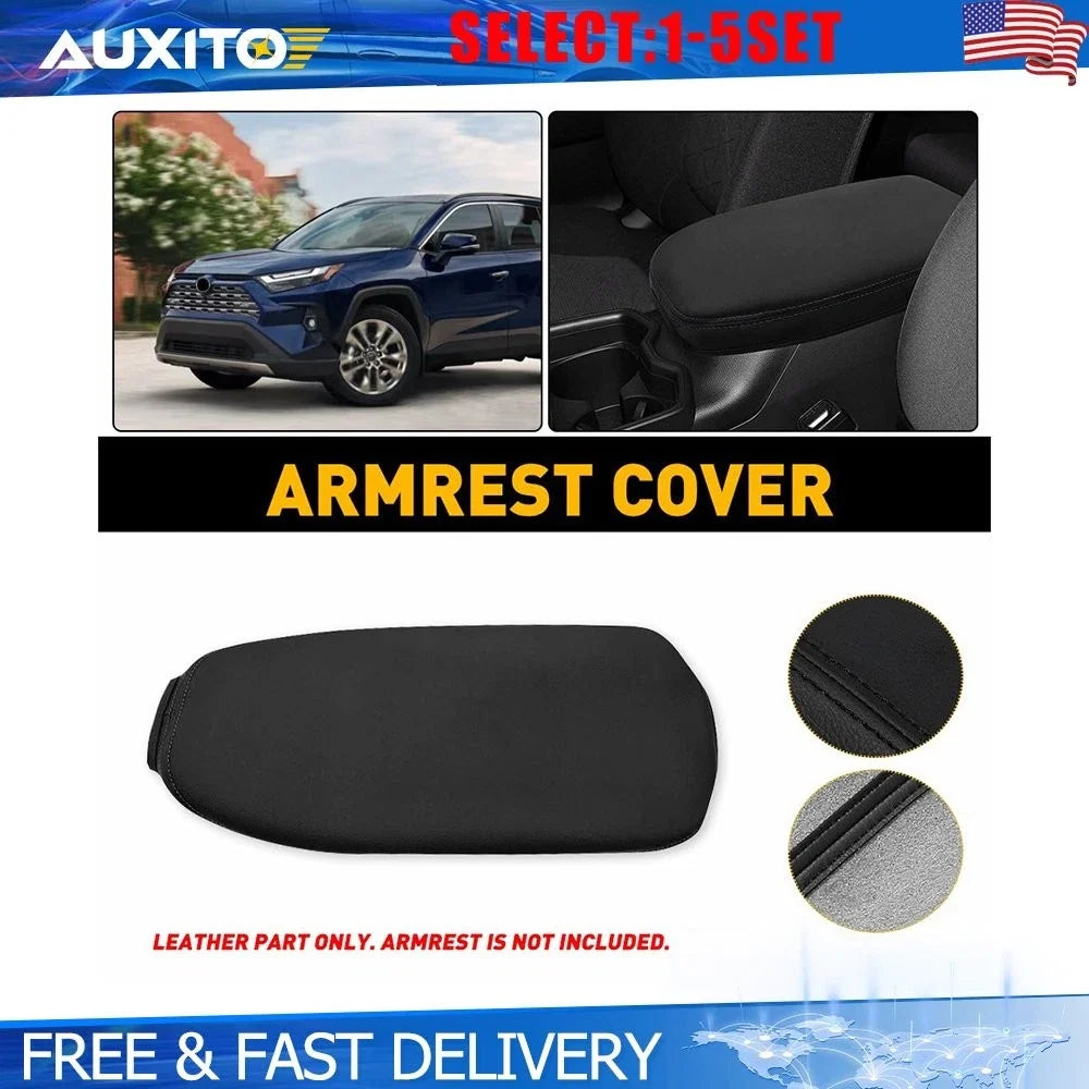 Armrest Cover Pad in Black PU Leather for Toyota RAV4 (2019-2025)