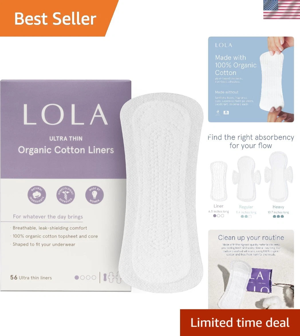 56 Pack of 6.5 Inch Organic Ultra-Thin Hypoallergenic Panty Liners