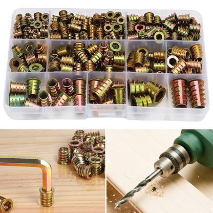 230 PCS Hex Socket Threaded Insert Nuts Kit M4-M10 for Wood Furniture DIY