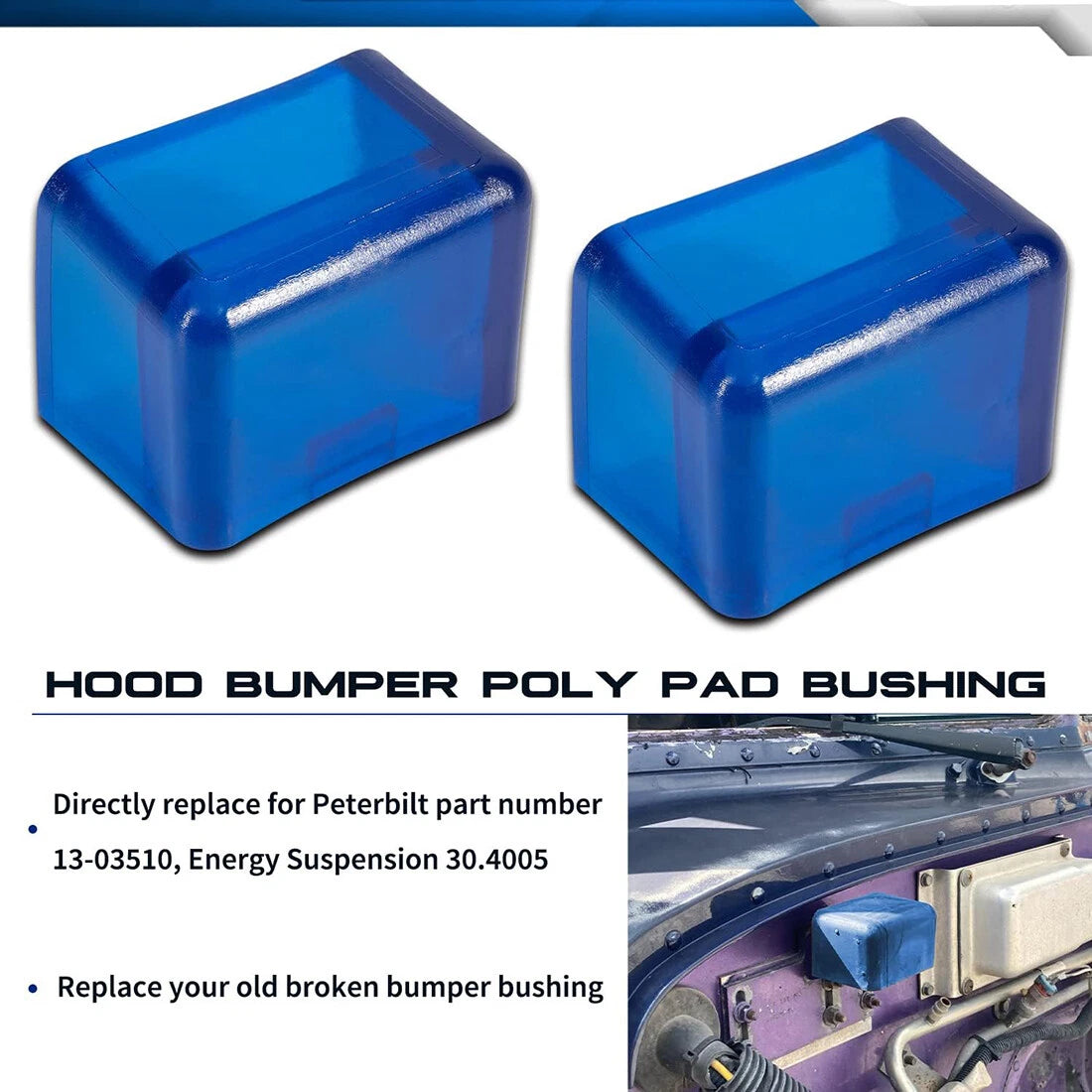 2Pcs Polyurethane Hood Bumpers for Peterbilt 330, 357, 377, 379, 385 (13-03510, 30.4005)