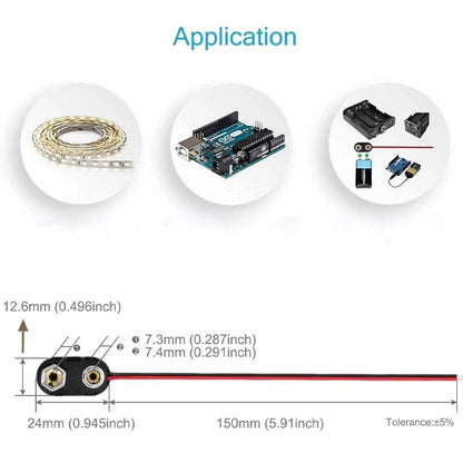 100pcs 9V Battery Connector Snap Clip with 15cm Wire Lead Holder
