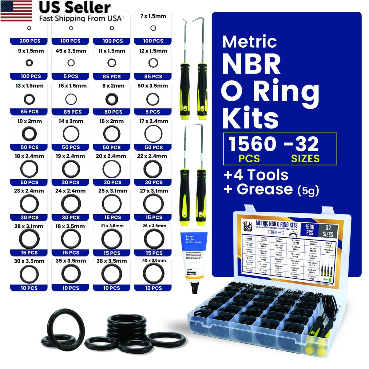 O Ring Kit for Various Applications (1560 Pcs, Nitrile Rubber)