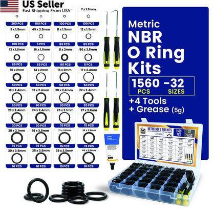 O Ring Kit for Various Applications (1560 Pcs, Nitrile Rubber)
