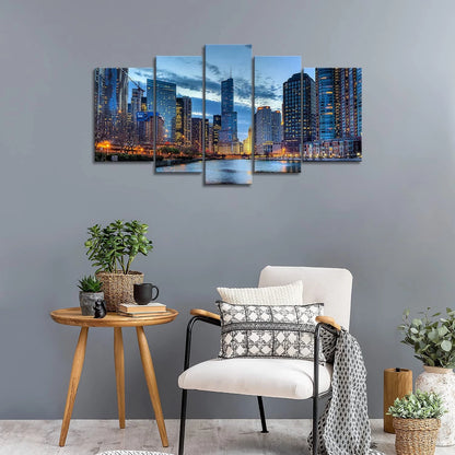 5 Panel Chicago Skyline Wall Art Canvas Prints