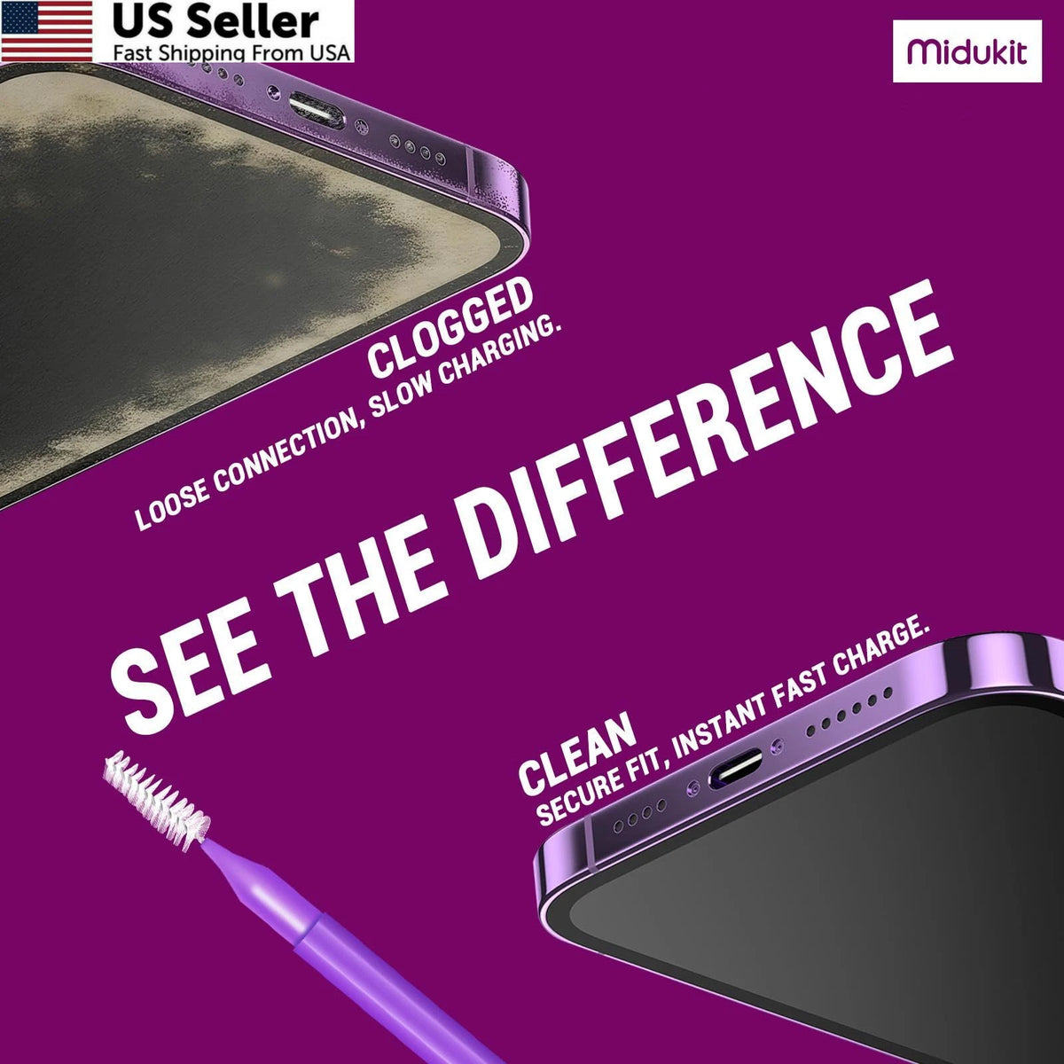 Cleaning Kit for USB C Charging Port - Purple