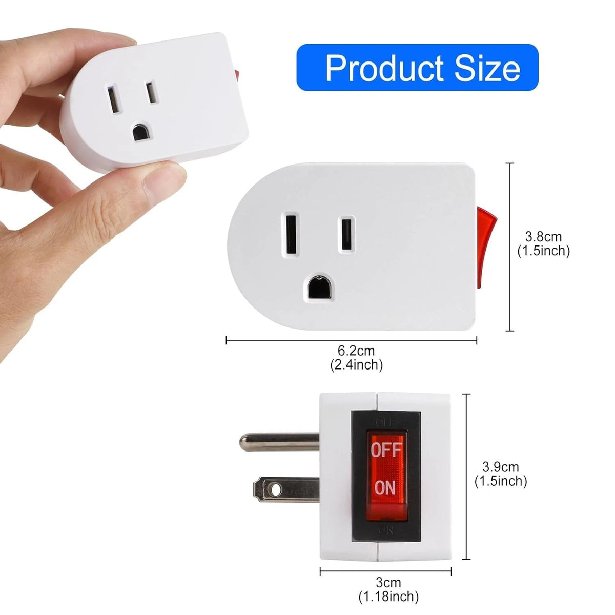 6X Grounded Outlet with On/Off Switch for Power Adapter