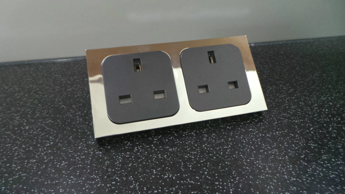 2X 240V 3-Pin Socket with Chrome Facia for Motorhome Caravan Boat