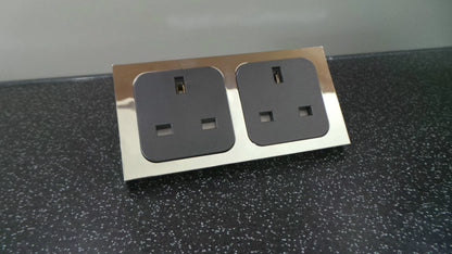 2X 240V 3-Pin Socket with Chrome Facia for Motorhome Caravan Boat
