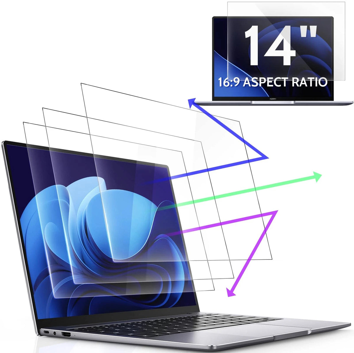 3 Pcs 14 Inch Anti Blue Light Screen Protector for Lenovo HP Dell