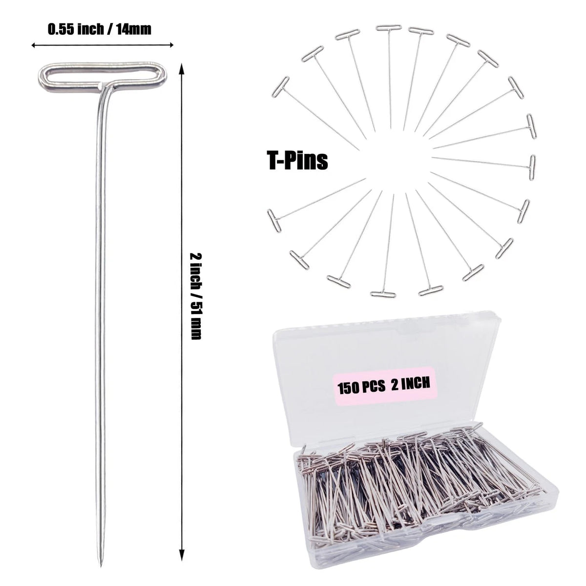 150PCS T-Pins for Sewing Wig Blocking (2 Inch)