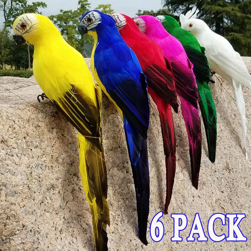 6PCS Foam Feather Artificial Parrot Imitation Bird Model Home Ornament