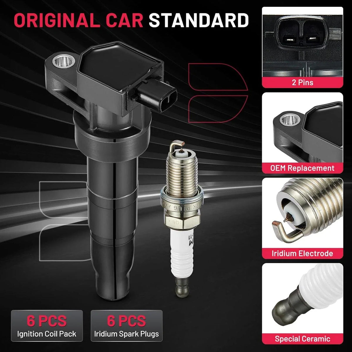6 Pack Ignition Coils & Spark Plugs for Hyundai Kia 3.3L 3.8L V6 (2006–2019) UF54