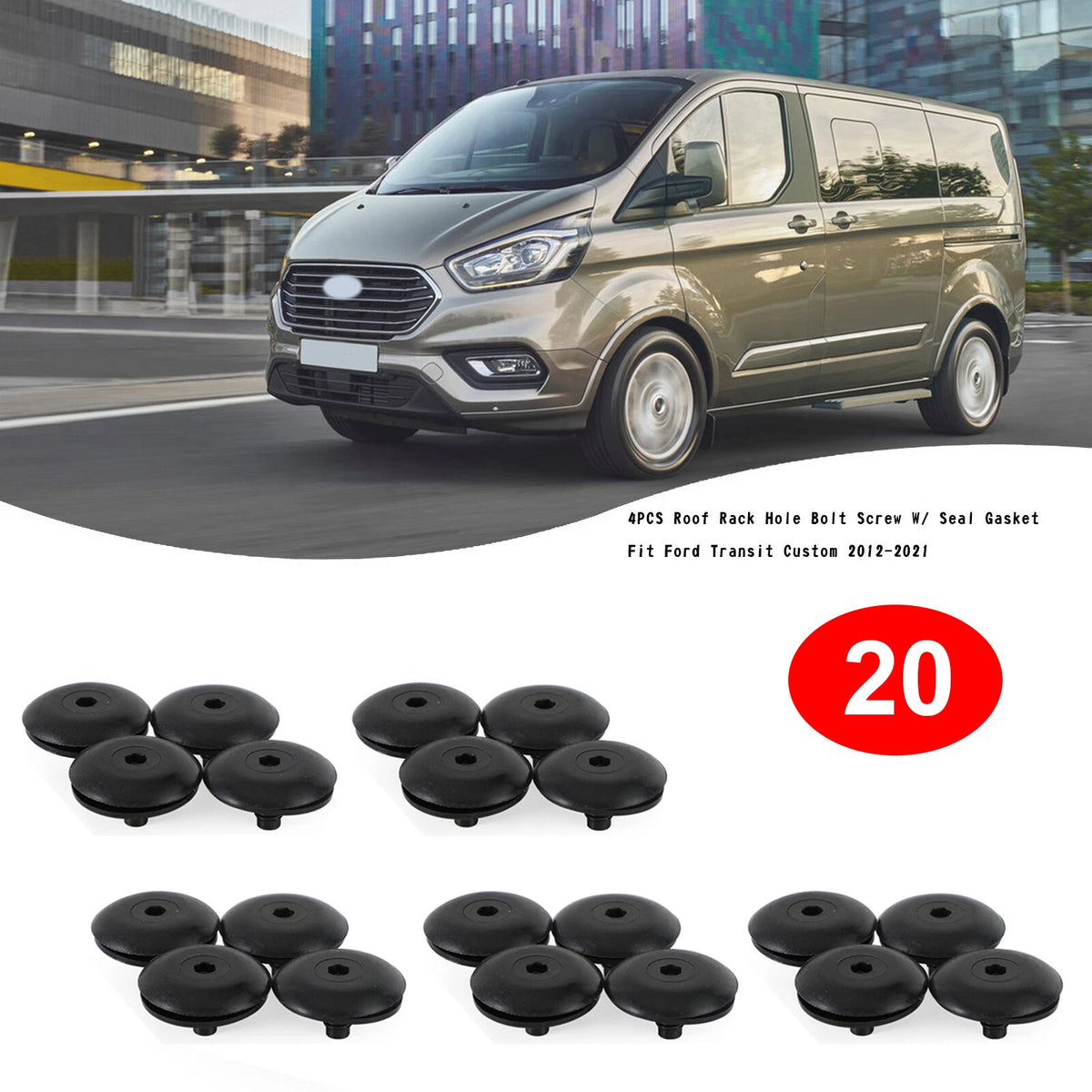 20PCS Roof Rack Hole Bolt Screw with Seal Gasket for Ford Transit Custom (2012–2021) C128-015-BLK