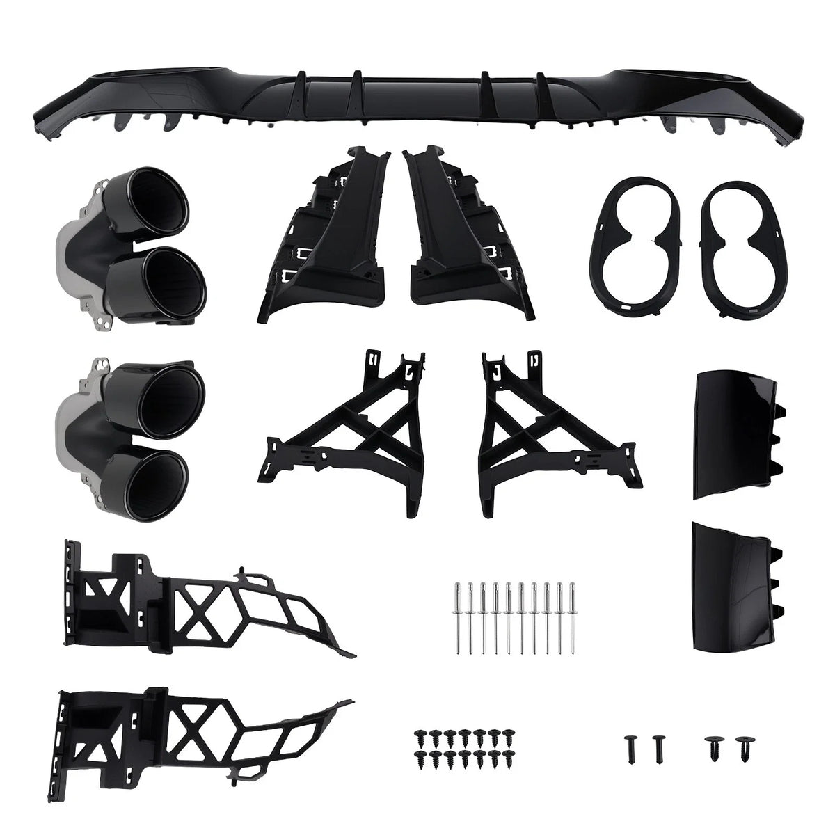 Rear Bumper Diffuser with Tailpipes A45 Look for Benz A-Class W177 2018-2022