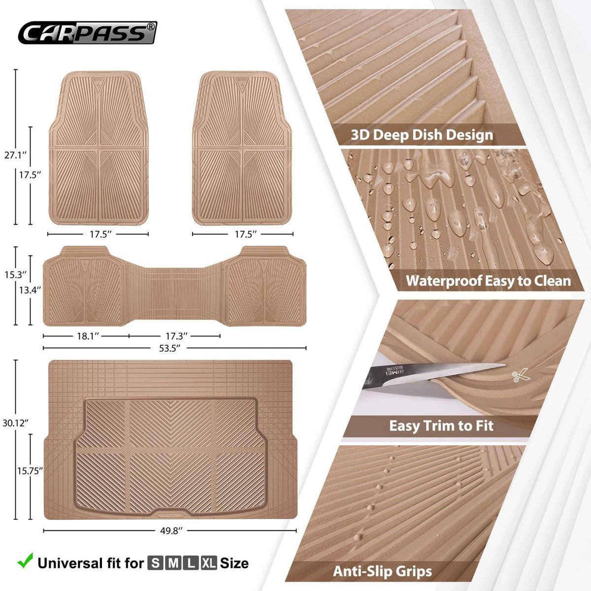 Set of 4 Beige Rubber Floor Mats & Cargo Liner for