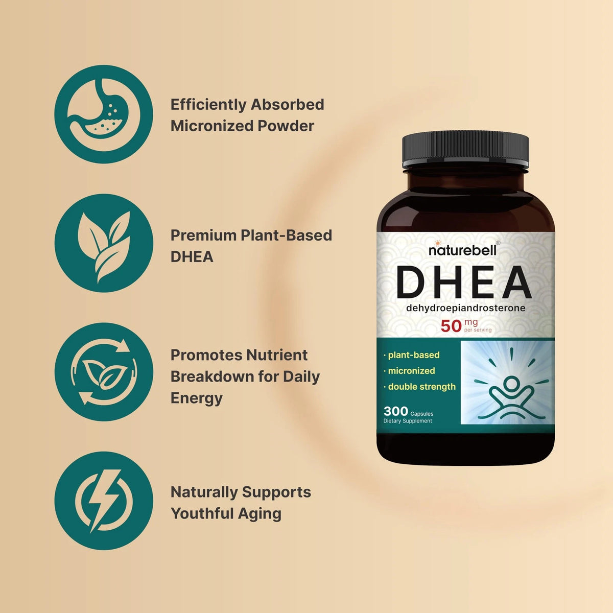 DHEA 50mg Capsules for Men & Women (300 Count)